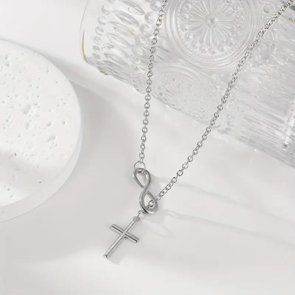 Brand NEW Infinity & Cross Symbols Silver Color Necklace Jewelry Adjustable Fit
